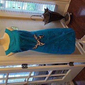 Peck & Peck Collection turquoise dress leopard belt sleeveless fitted sz 16…EUC
